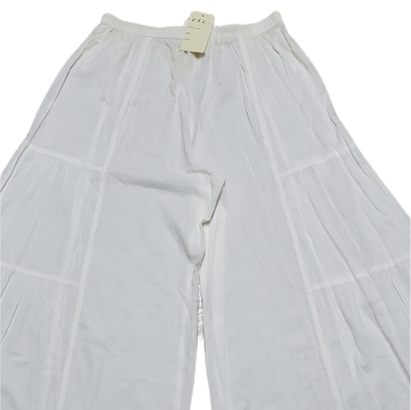 White Sheer Wide Leg Elastic Waistband Etc. By lazy daisy Boho Palozza Pants - Picture 5 of 13